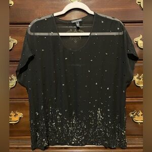 Eileen Fisher Silk Beaded Tee Blouse Black XS